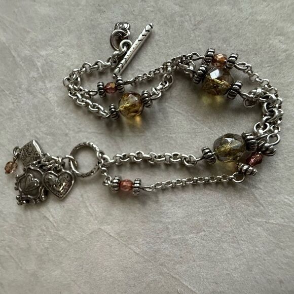 Brighton Heart Charm Bracelet Beaded Double Strand Toggle Clasp 8” - Picture 4 of 17